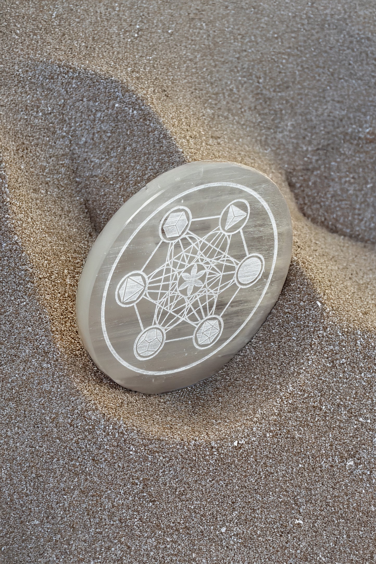 Selenite Charging Plate – 4 Inch Engraved with Metatron’s Cube