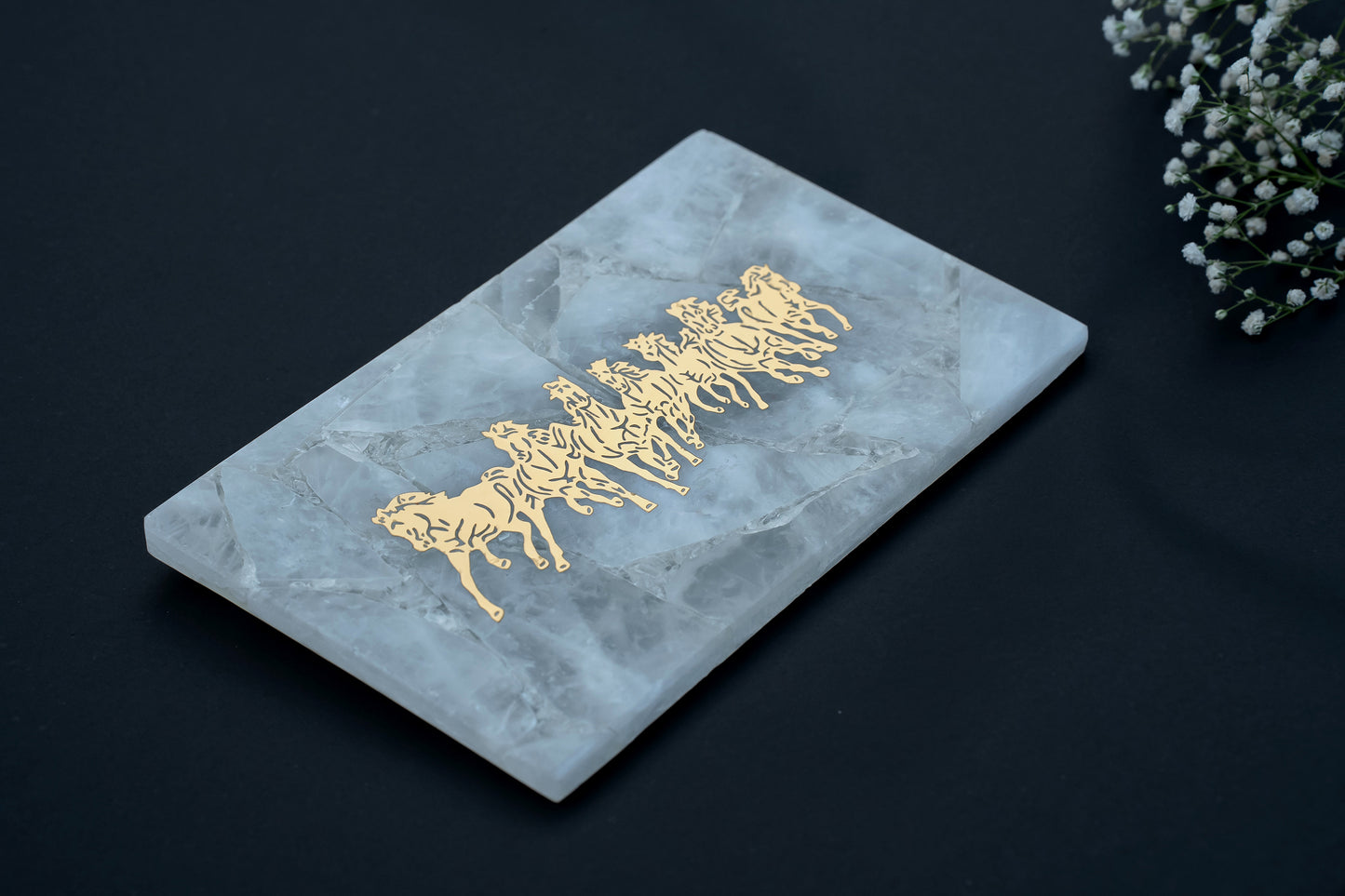 Selenite Charging Plate – 7 Horses Engraving