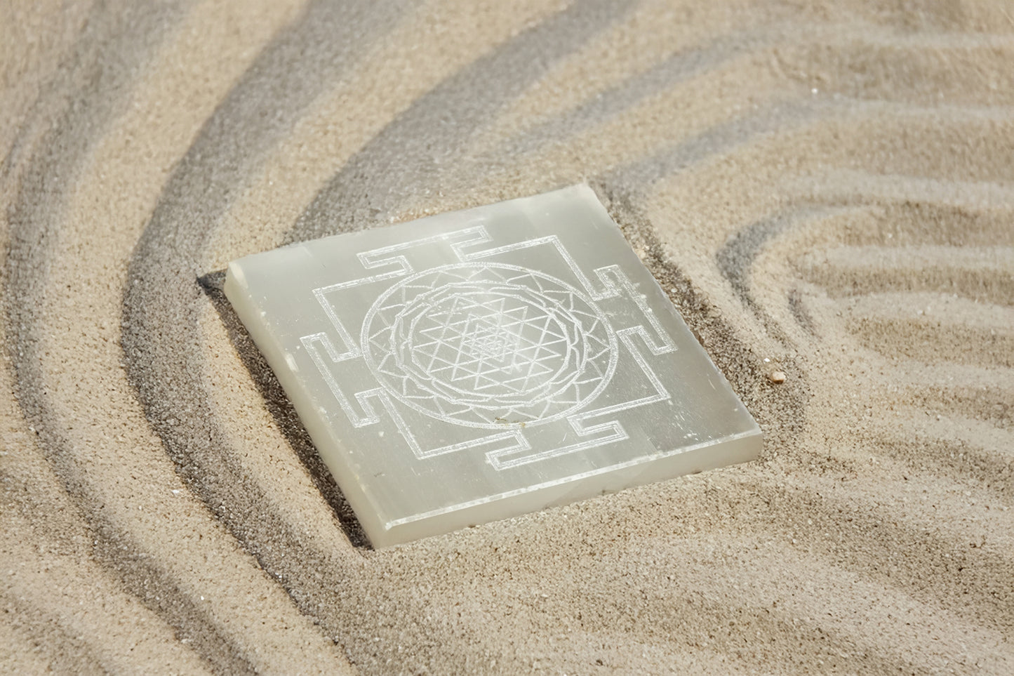 Selenite Charging Plate – 4 Inch Engraved with Shree Yantra