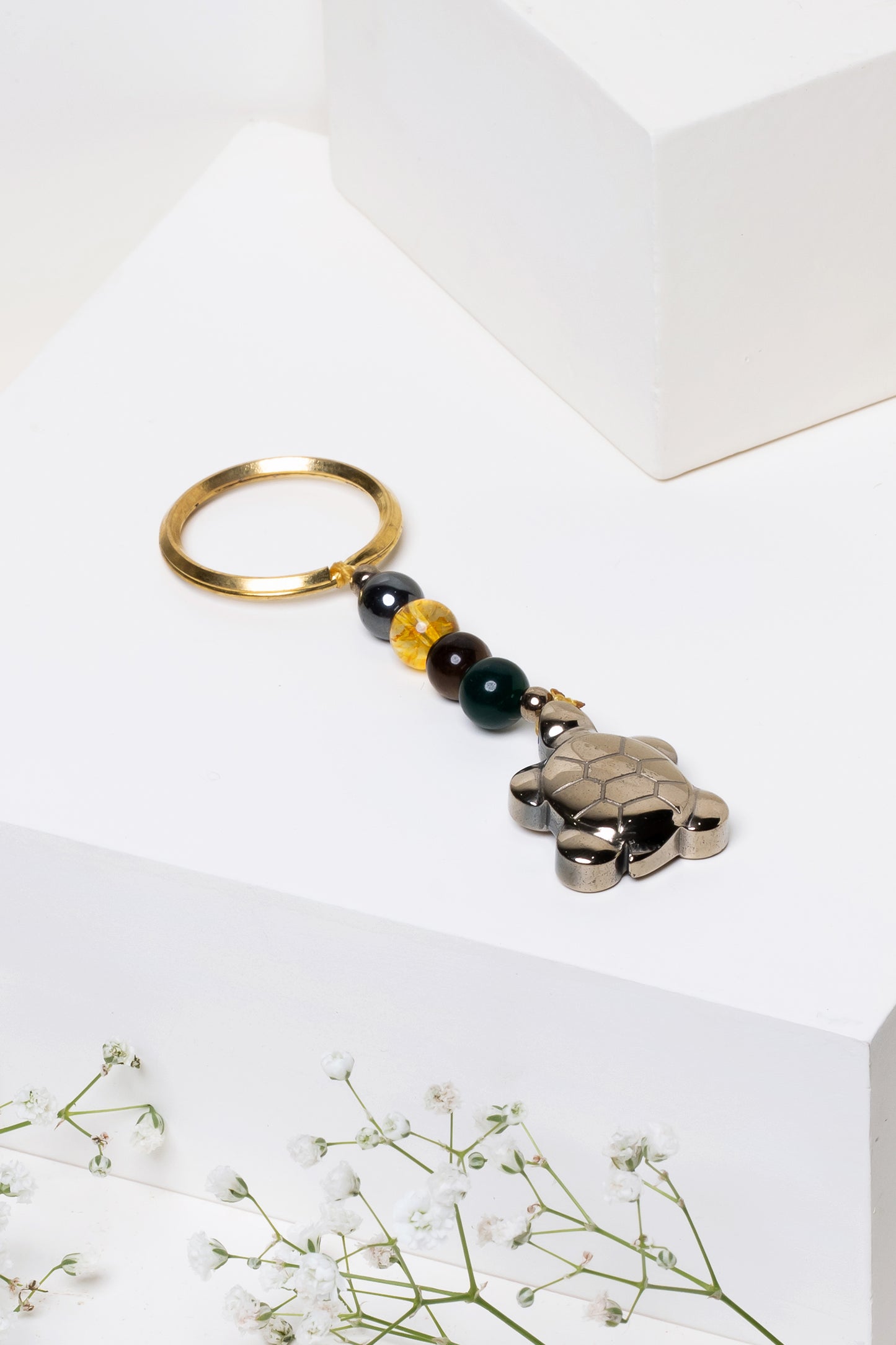 Golden Pyrite Tortoise Money Magnet Crystal Key Chain