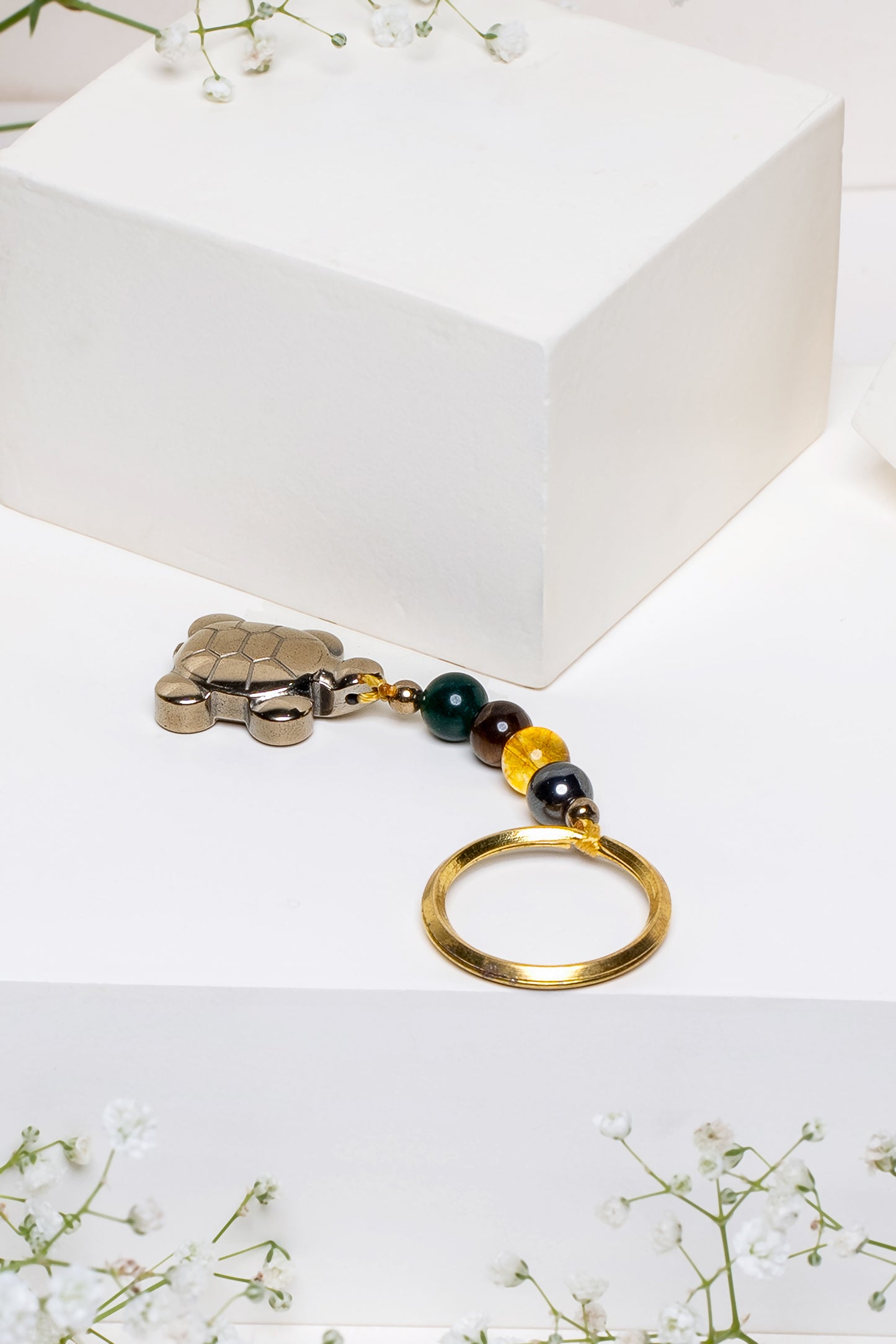 Golden Pyrite Tortoise Money Magnet Crystal Key Chain