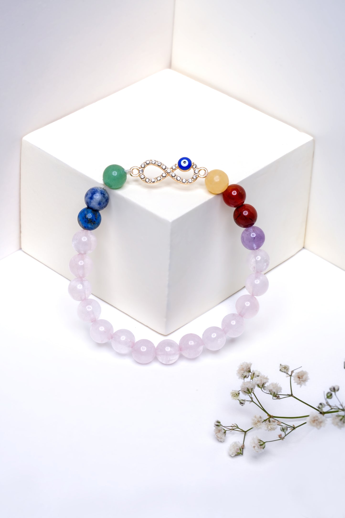 The Seven Chakra with Rose Quartz Harmony Bracelet