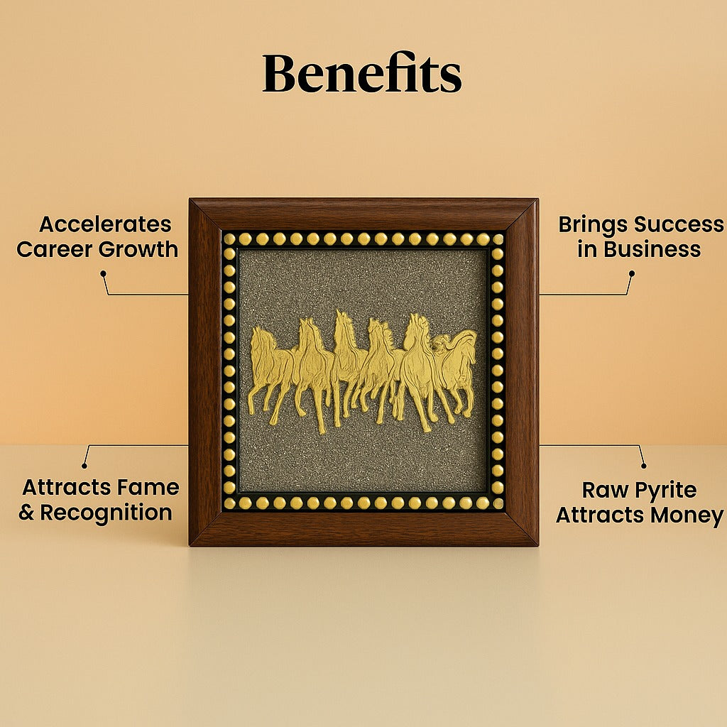 Money Magnet Pyrite Plate with 7 Horses: The Wealth-Attracting Showpiece