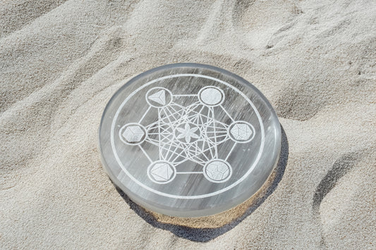 Selenite Charging Plate – 4 Inch Engraved with Metatron’s Cube