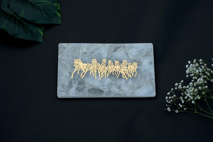 Selenite Charging Plate – 7 Horses Engraving