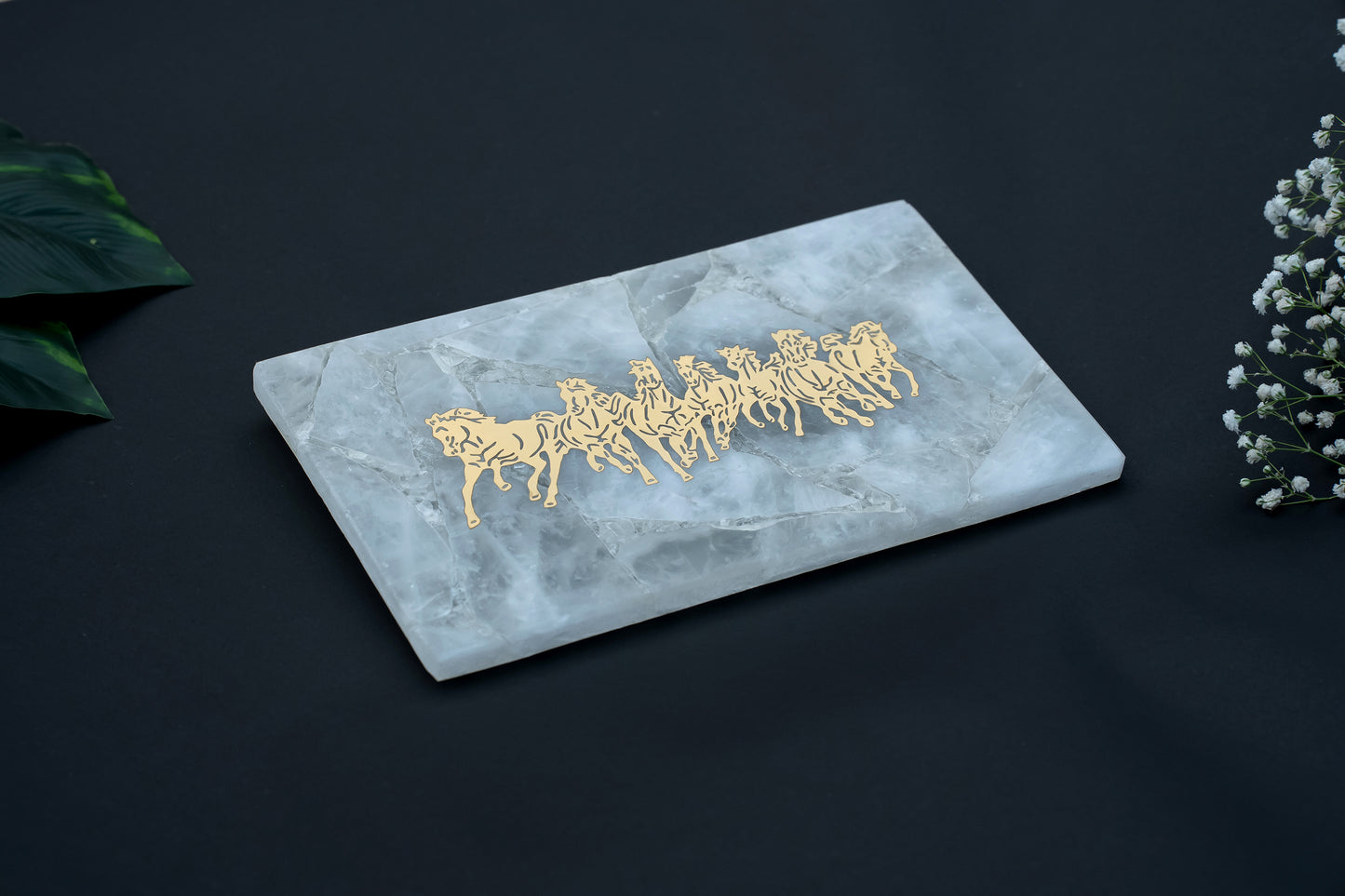 Selenite Charging Plate – 7 Horses Engraving
