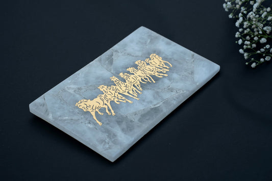 Selenite Charging Plate – 7 Horses Engraving