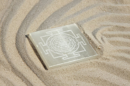 Selenite Charging Plate – 4 Inch Engraved with Shree Yantra