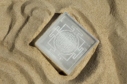 Selenite Charging Plate – 4 Inch Engraved with Shree Yantra