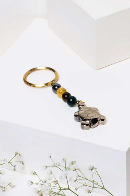 Golden Pyrite Tortoise Money Magnet Crystal Key Chain