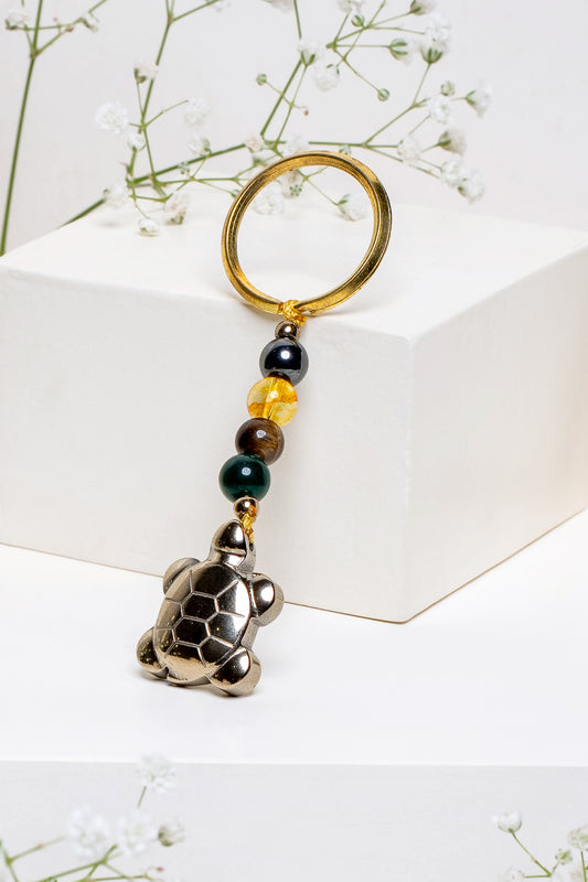 Golden Pyrite Tortoise Money Magnet Crystal Key Chain