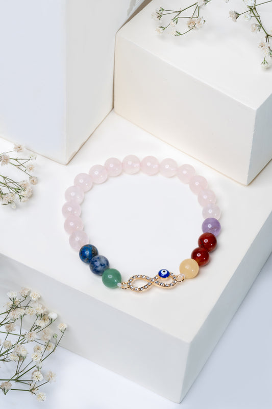The Seven Chakra with Rose Quartz Harmony Bracelet