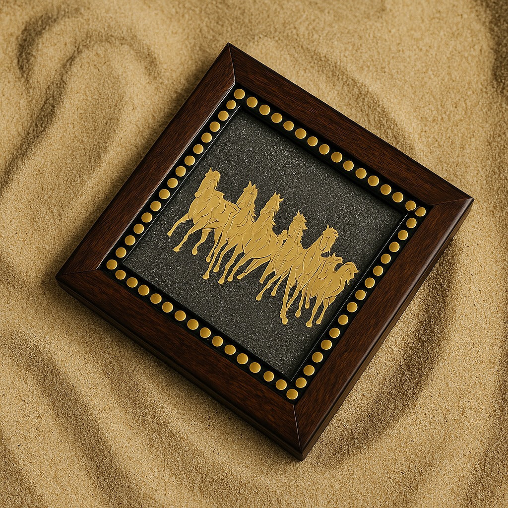 Money Magnet Pyrite Plate with 7 Horses: The Wealth-Attracting Showpiece