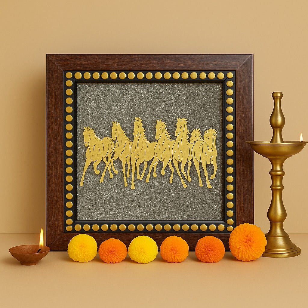 Money Magnet Pyrite Plate with 7 Horses: The Wealth-Attracting Showpiece