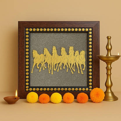 Money Magnet Pyrite Plate with 7 Horses: The Wealth-Attracting Showpiece